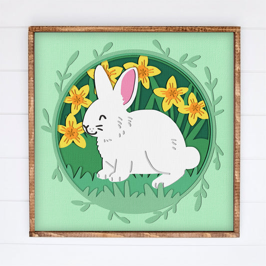 Easter Bunny in Daffodils Shadow Box - 3D Spring Shadowbox SVG