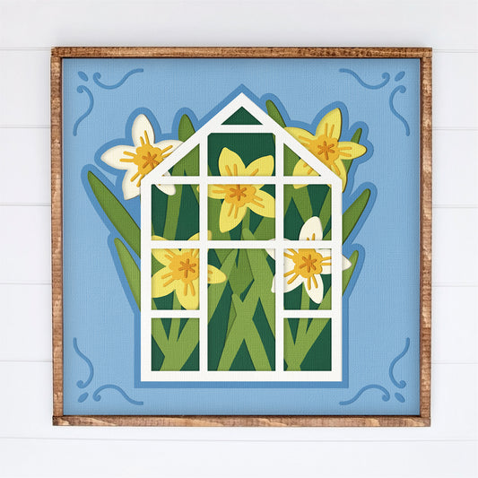 Daffodil Greenhouse Shadow Box - 3D Spring and Easter Shadowbox SVG