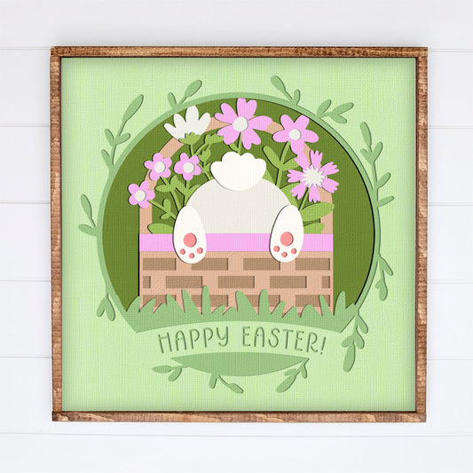 Easter Bunny Bum in Basket Shadow Box - 3D Easter Shadowbox SVG