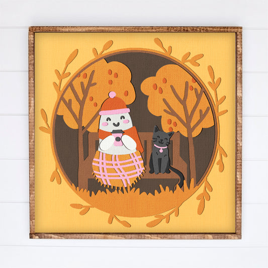 Autumn Ghost with Coffee Shadow Box - 3D Halloween Shadowbox SVG