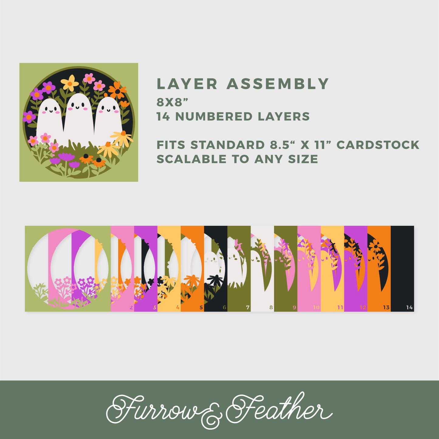 Cute Ghosts in Flowers Shadow Box - 3D Halloween Shadowbox SVG