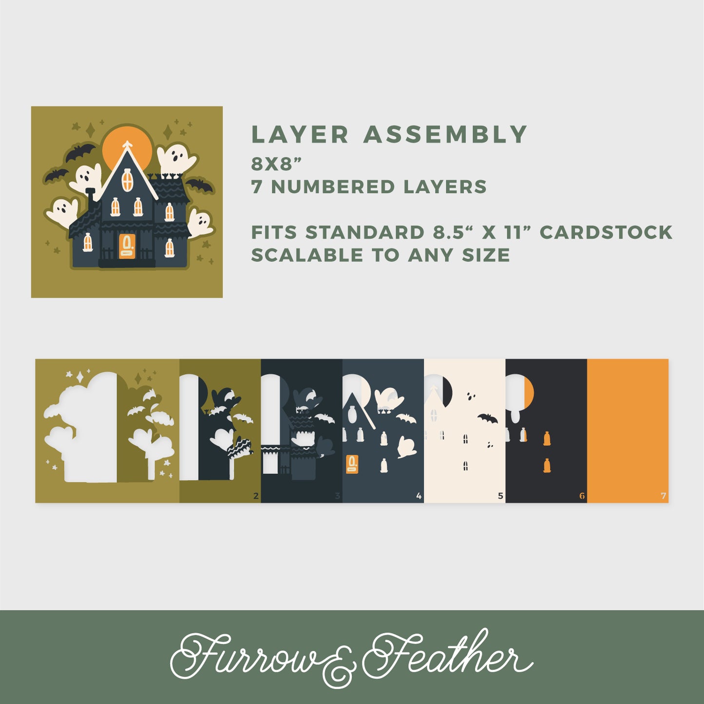 Haunted House with Ghosts Shadow Box - 3D Halloween Shadowbox SVG