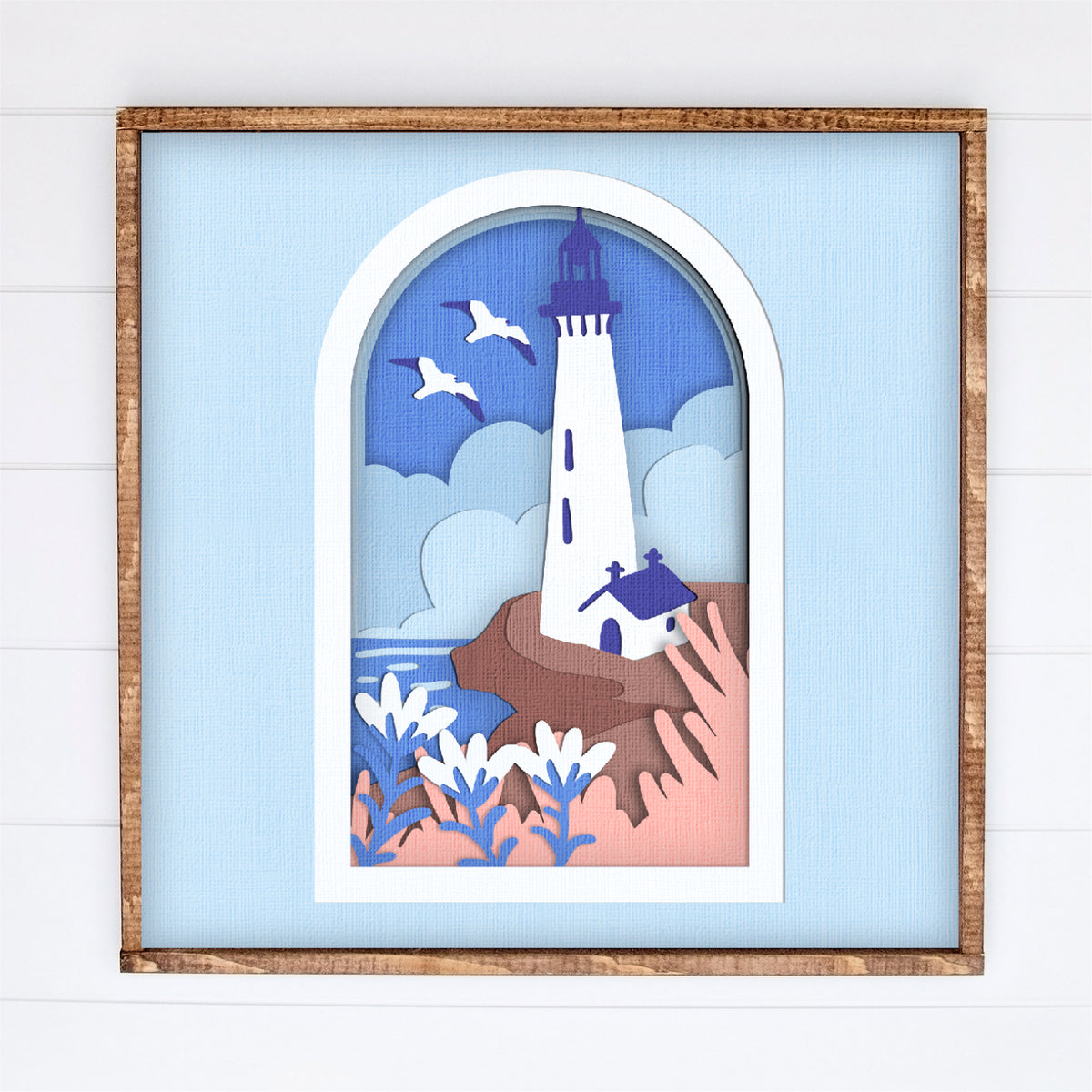 Seaside Lighthouse Shadow Box - 3D Summer Shadowbox SVG