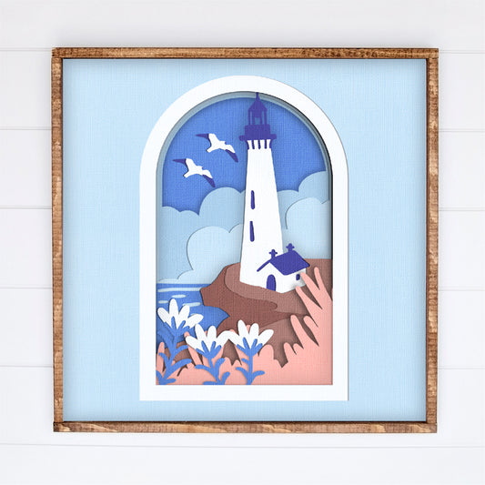 Seaside Lighthouse Shadow Box - 3D Summer Shadowbox SVG