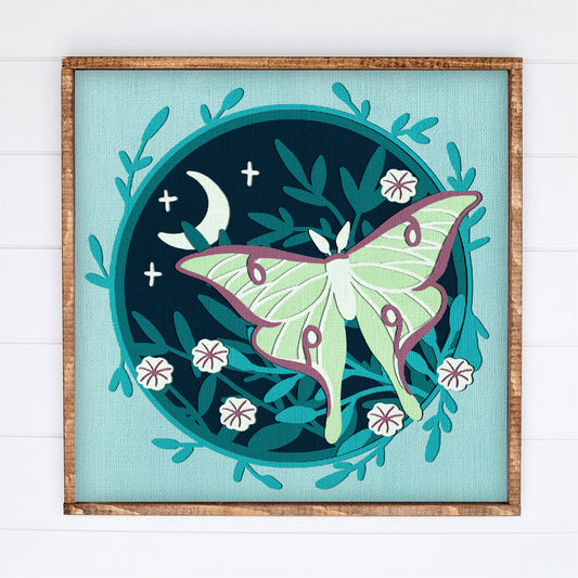 Witchy Luna Moth Shadow Box - 3D Halloween Shadowbox SVG