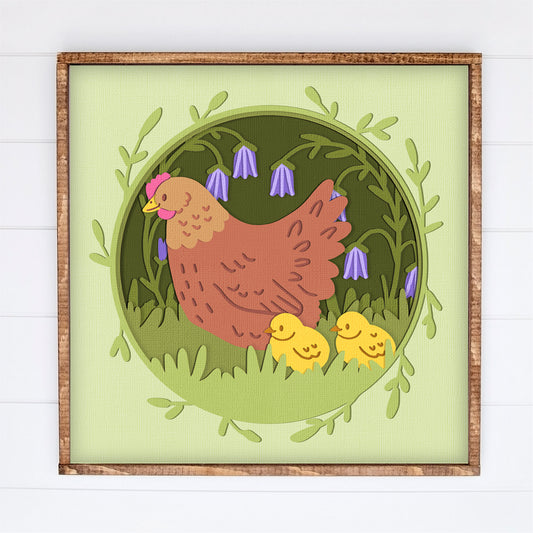 Mama Hen & Chicks Shadow Box - 3D Mother's Day and Spring Shadowbox SVG