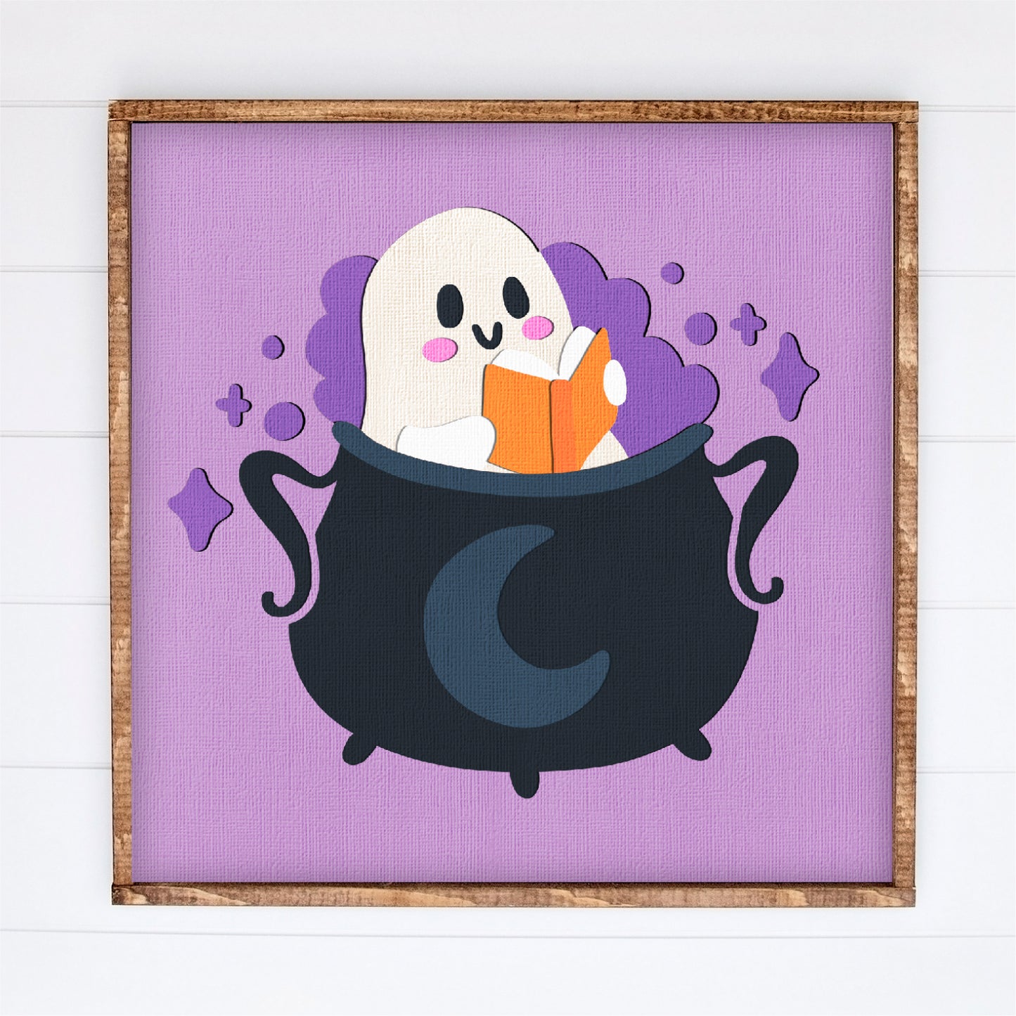Reading Ghost in a Cauldron Shadow Box - 3D Halloween Shadowbox SVG