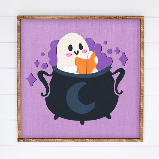 Reading Ghost in a Cauldron Shadow Box - 3D Halloween Shadowbox SVG