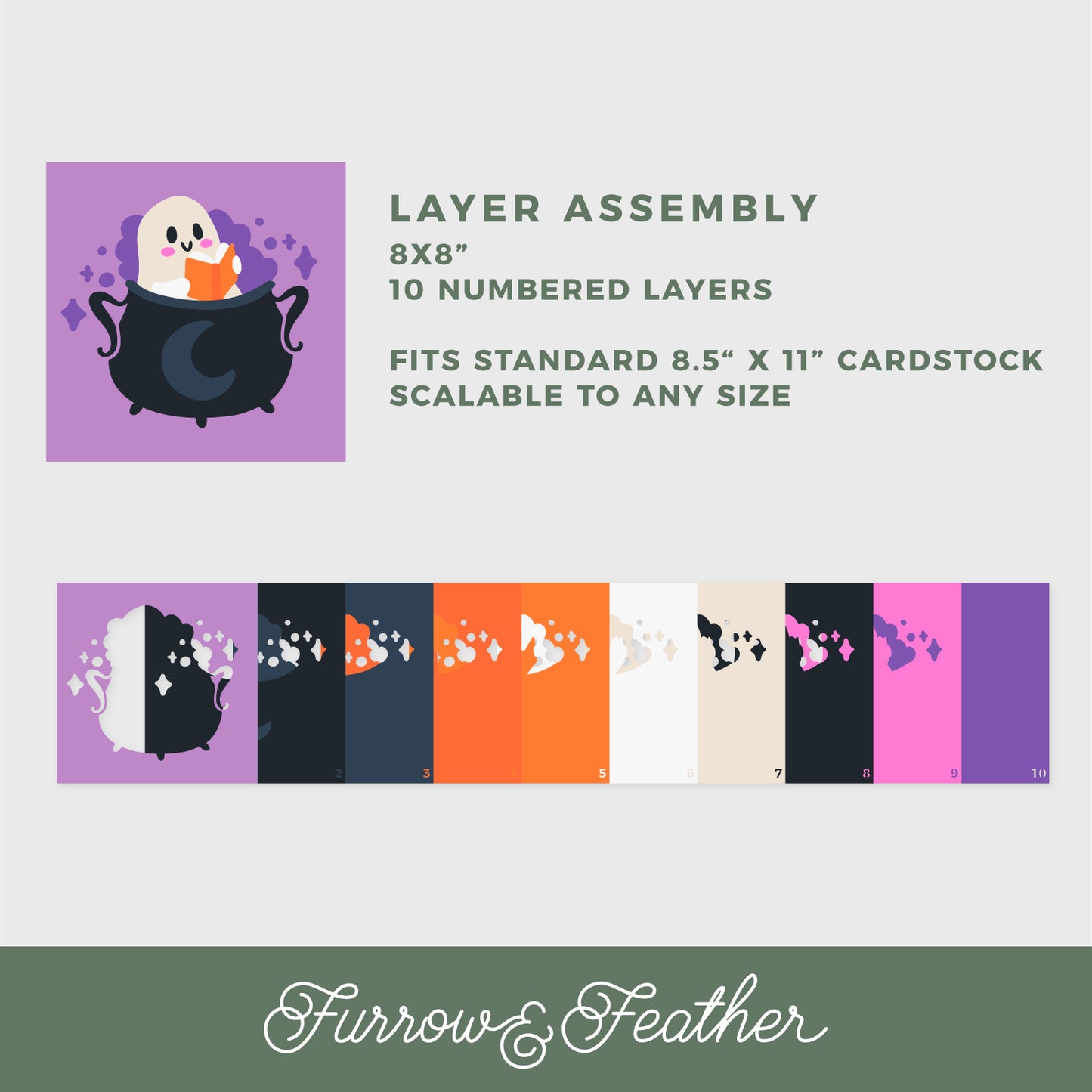 Reading Ghost in a Cauldron Shadow Box - 3D Halloween Shadowbox SVG