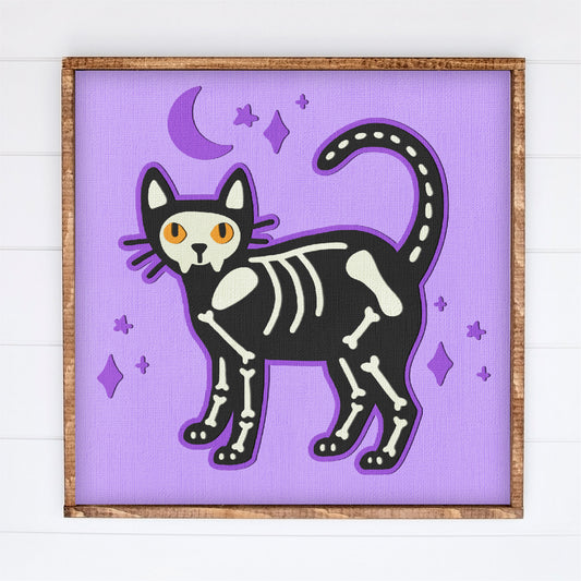 Skeleton Kitty Shadow Box - 3D Halloween Shadowbox SVG
