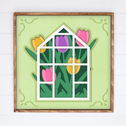 Tulip Greenhouse Shadow Box - 3D Spring and Easter Shadowbox SVG