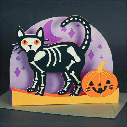 Skeleton Kitty Card - 3D Halloween Card SVG
