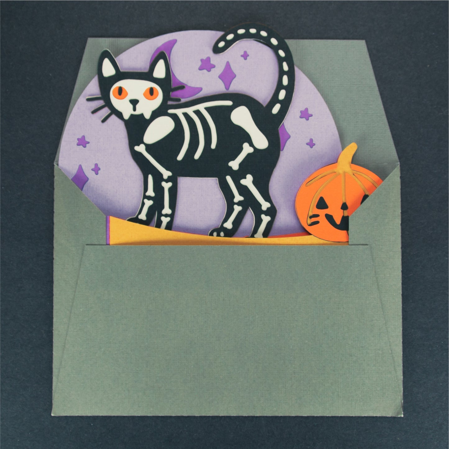 Skeleton Kitty Card - 3D Halloween Card SVG