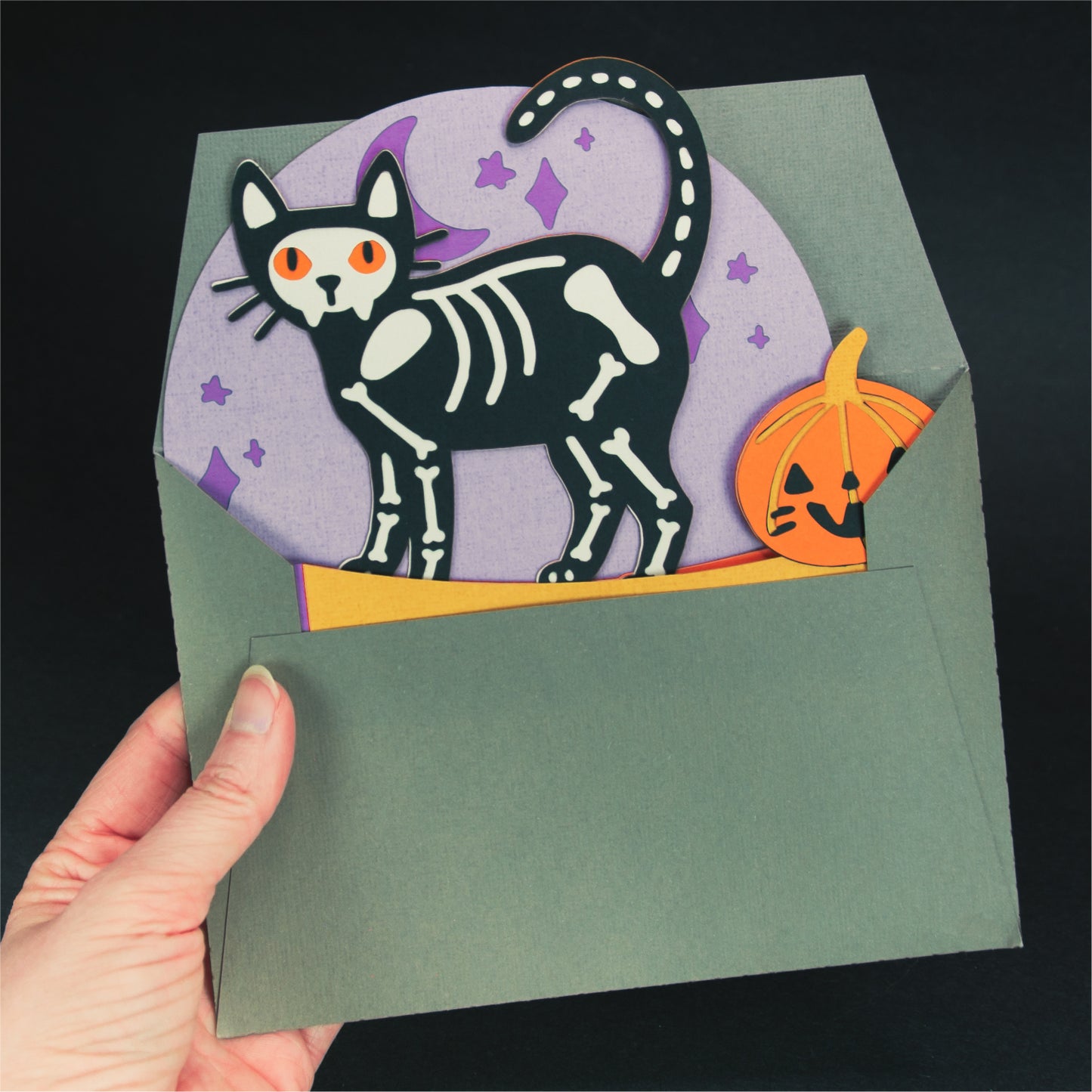 Skeleton Kitty Card - 3D Halloween Card SVG