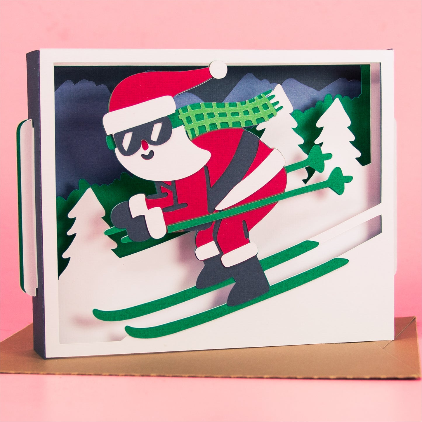 Skiing Santa Card - 3D Christmas Card SVG