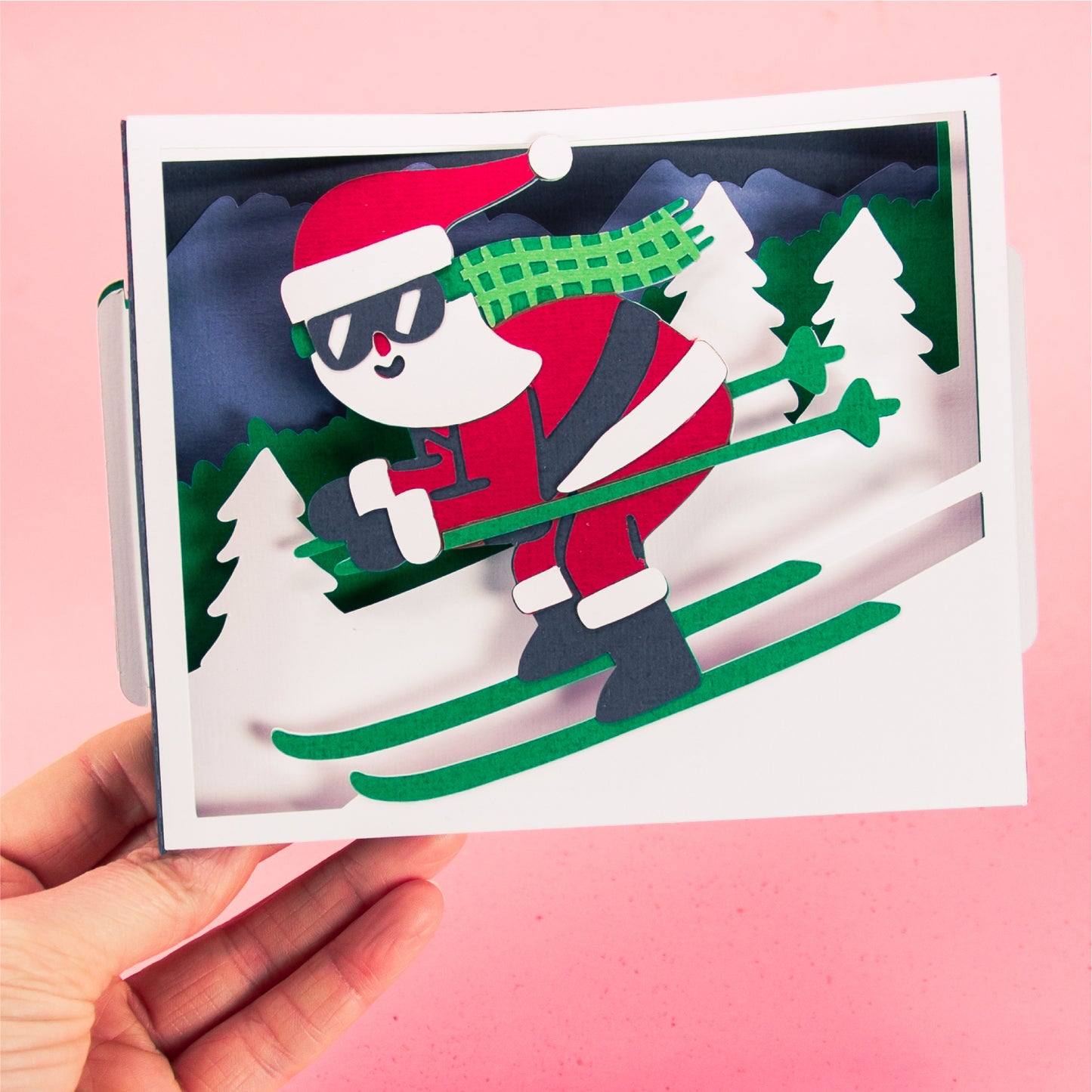 Skiing Santa Card - 3D Christmas Card SVG