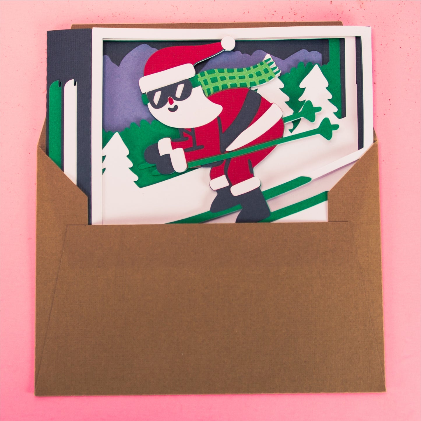 Skiing Santa Card - 3D Christmas Card SVG