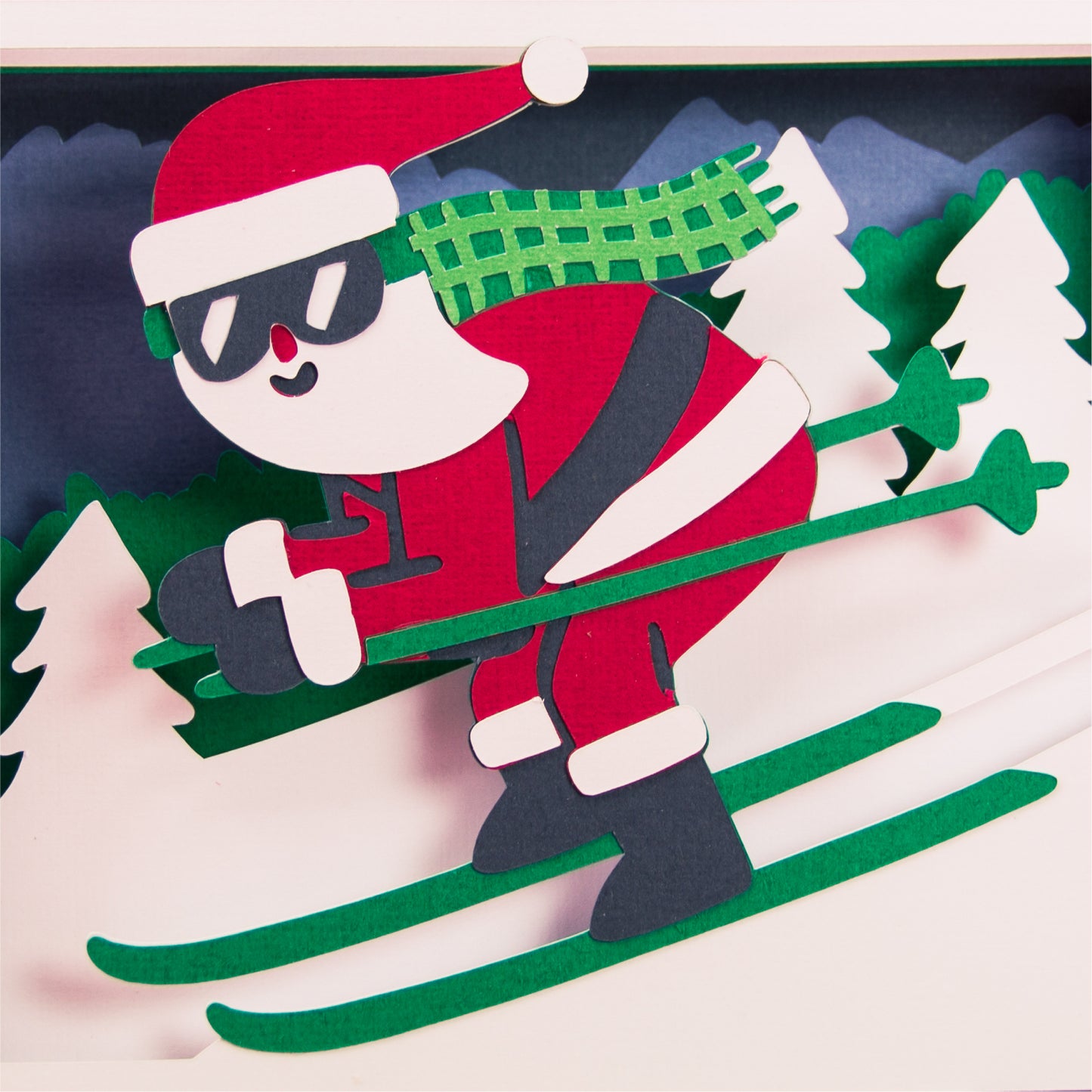 Skiing Santa Card - 3D Christmas Card SVG