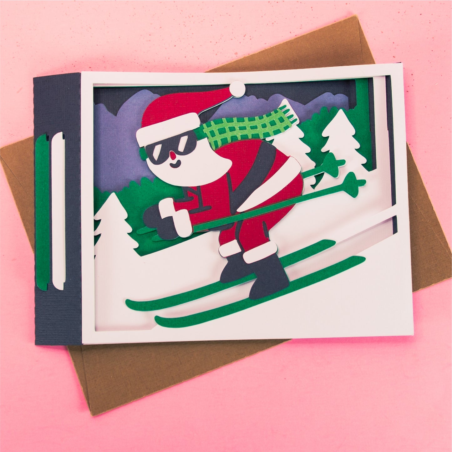 Skiing Santa Card - 3D Christmas Card SVG