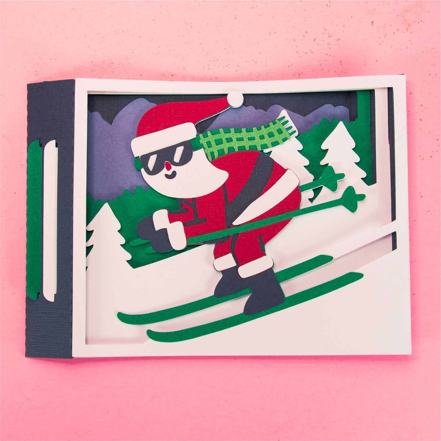 Skiing Santa Card - 3D Christmas Card SVG