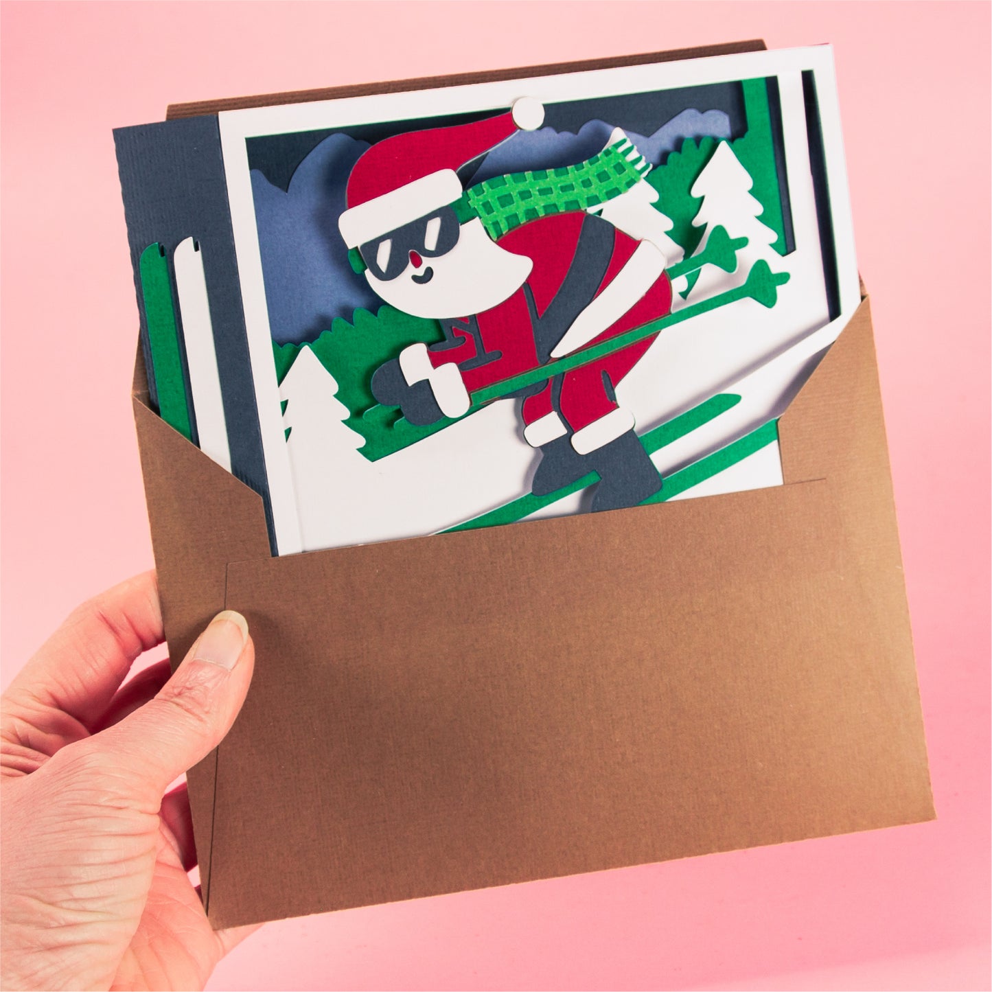 Skiing Santa Card - 3D Christmas Card SVG