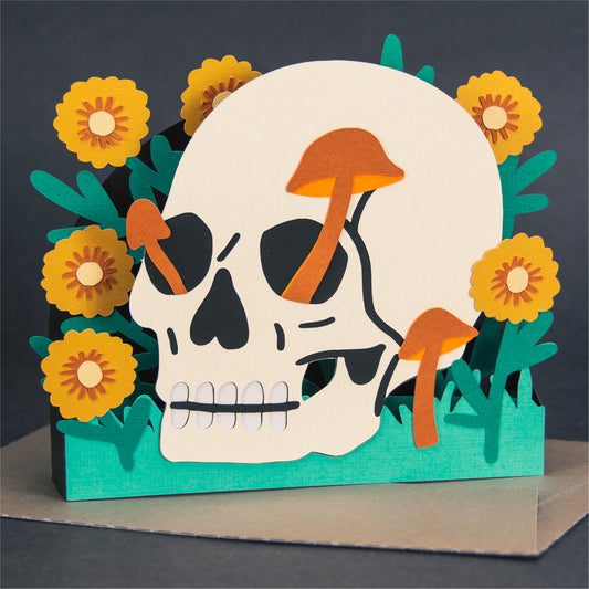 Skull with Flowers Card - 3D Halloween SVG
