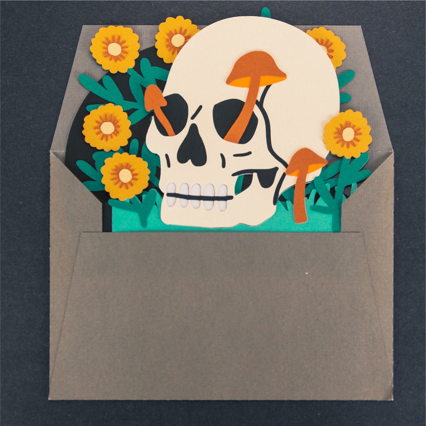 Skull with Flowers Card - 3D Halloween SVG
