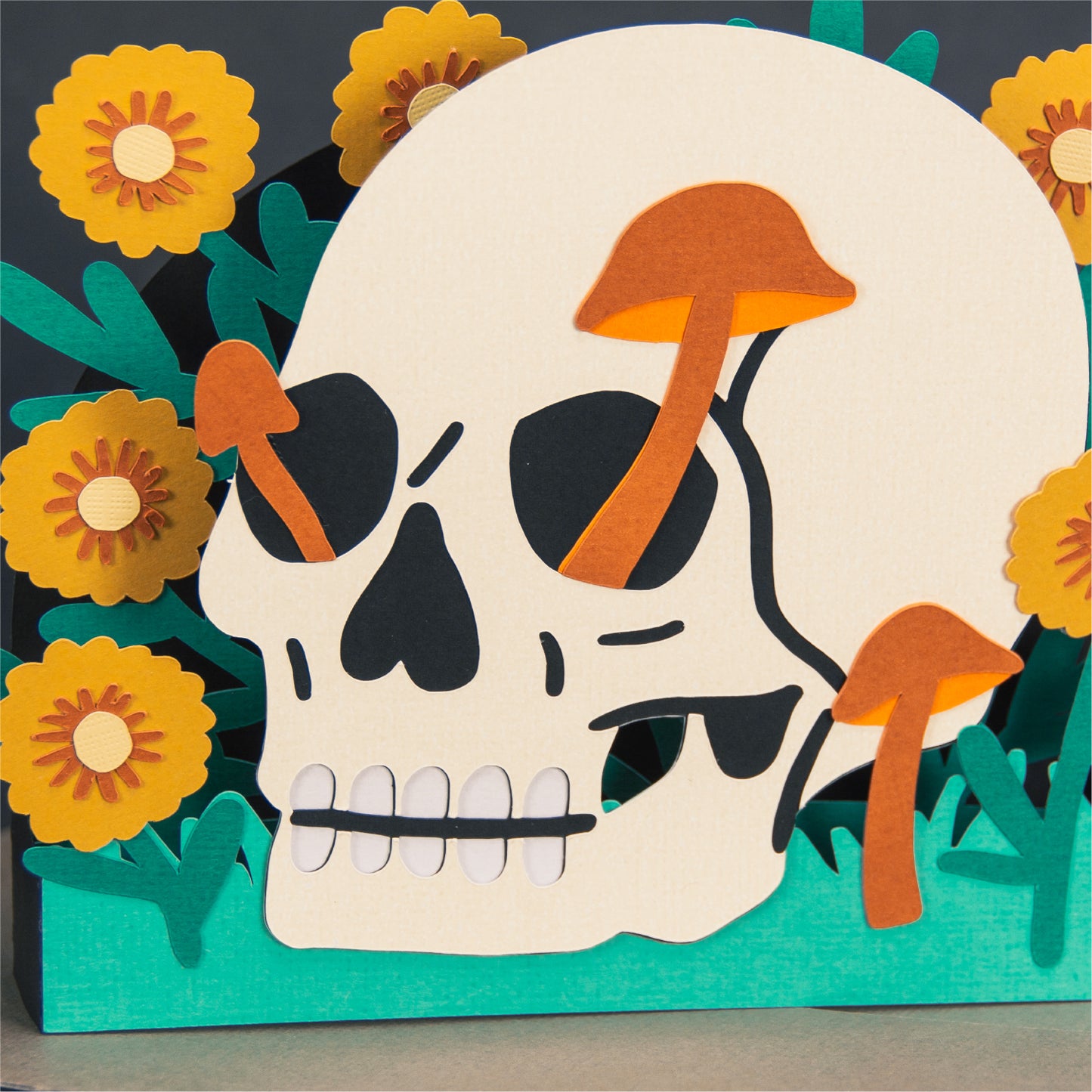 Skull with Flowers Card - 3D Halloween SVG