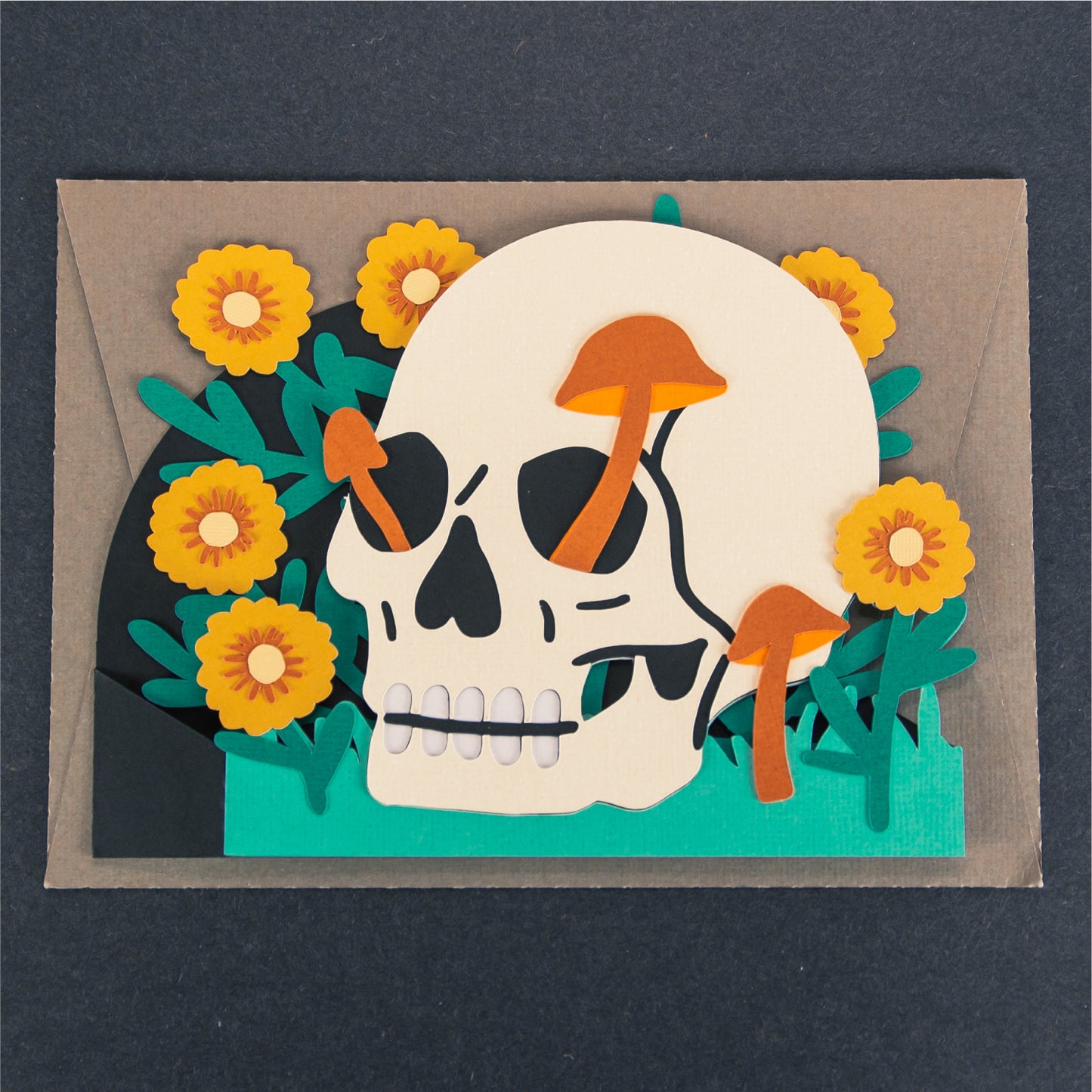 Skull with Flowers Card - 3D Halloween SVG