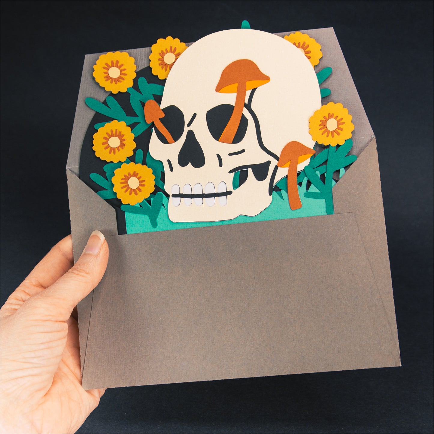 Skull with Flowers Card - 3D Halloween SVG