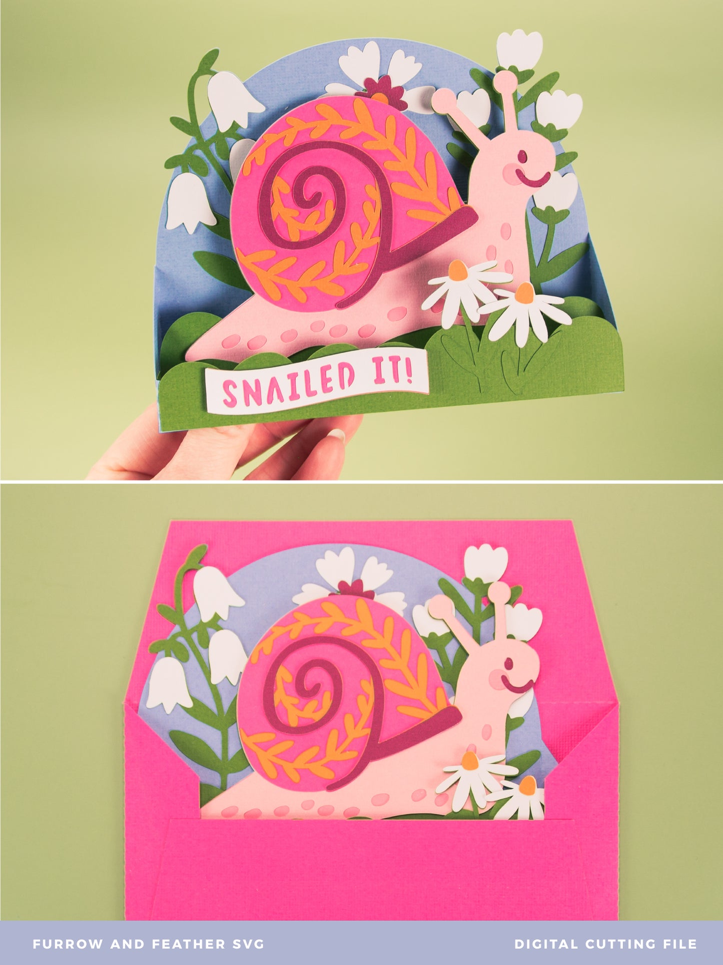 Snail with Flowers Card - 3D Card SVG
