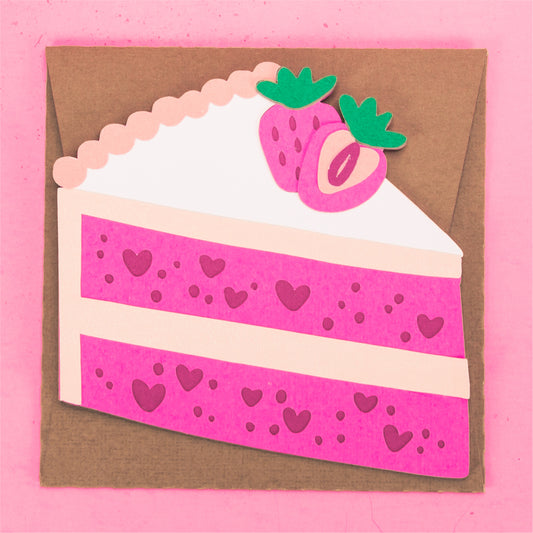 Strawberry Cake Slice Card SVG - Bifold Birthday Card