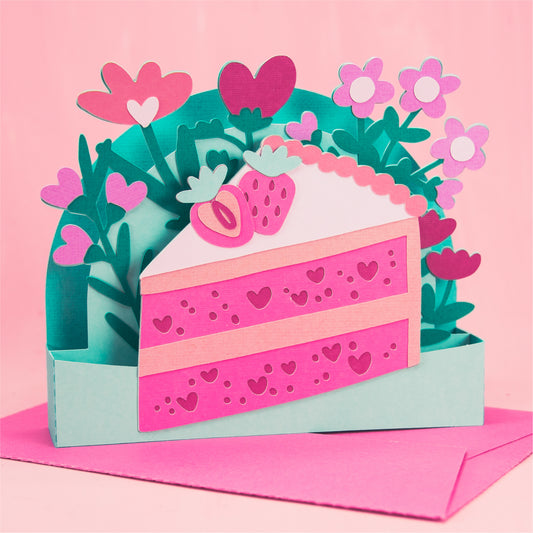 Strawberry Cake Slice Card - 3D Birthday Card SVG