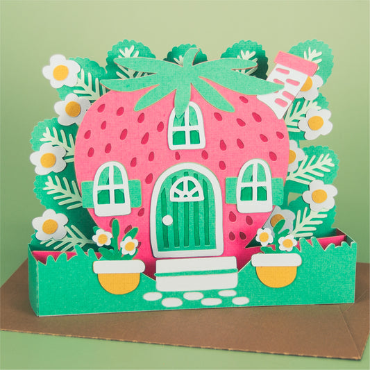 Strawberry House Card - 3D Card SVG