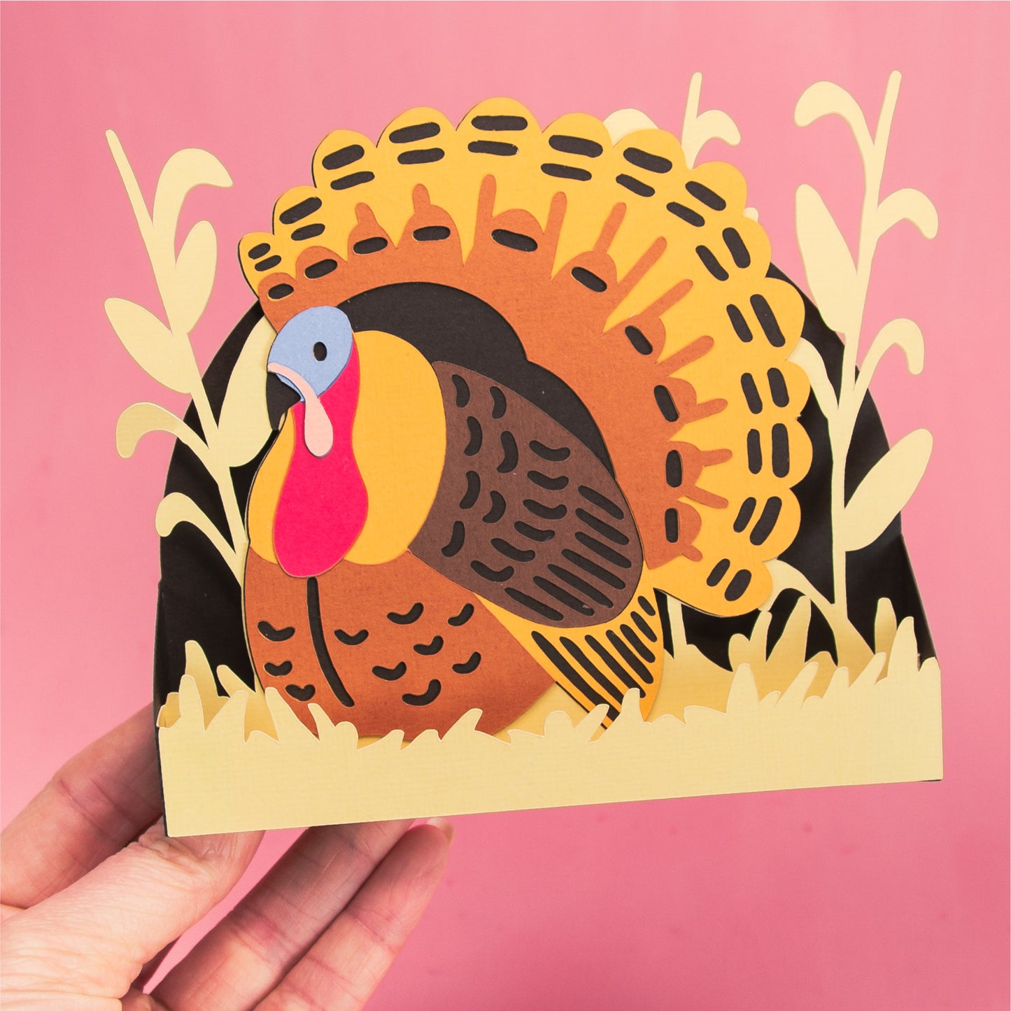 Thanksgiving Turkey Card - 3D Thanksgiving Card SVG