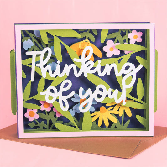 Thinking of You Card Layered with Flowers - 3D Sympathy Card SVG