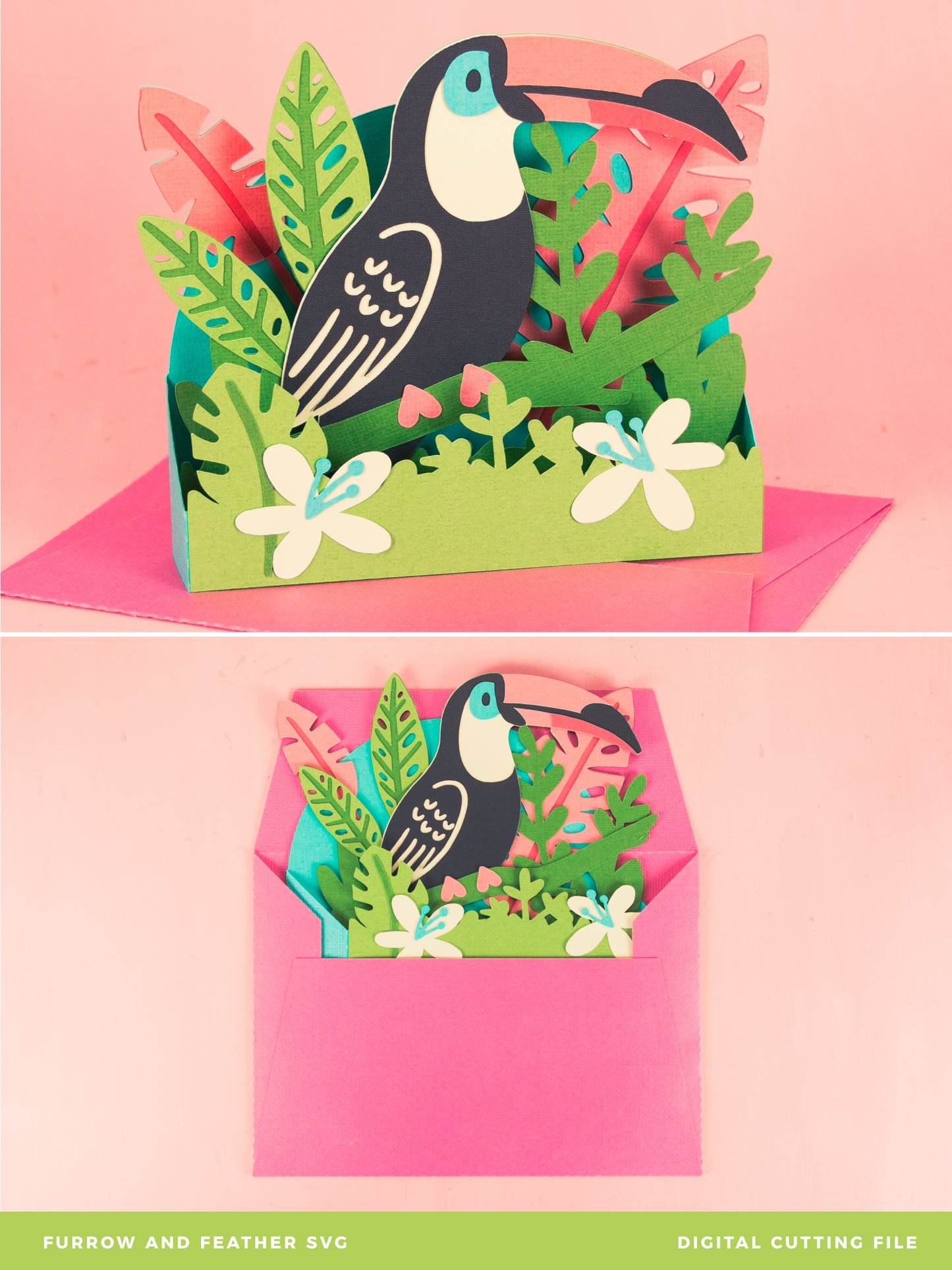 Tropical Toucan Card - 3D Summer Card SVG