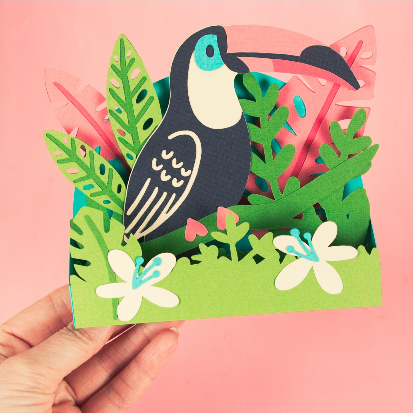 Tropical Toucan Card - 3D Summer Card SVG