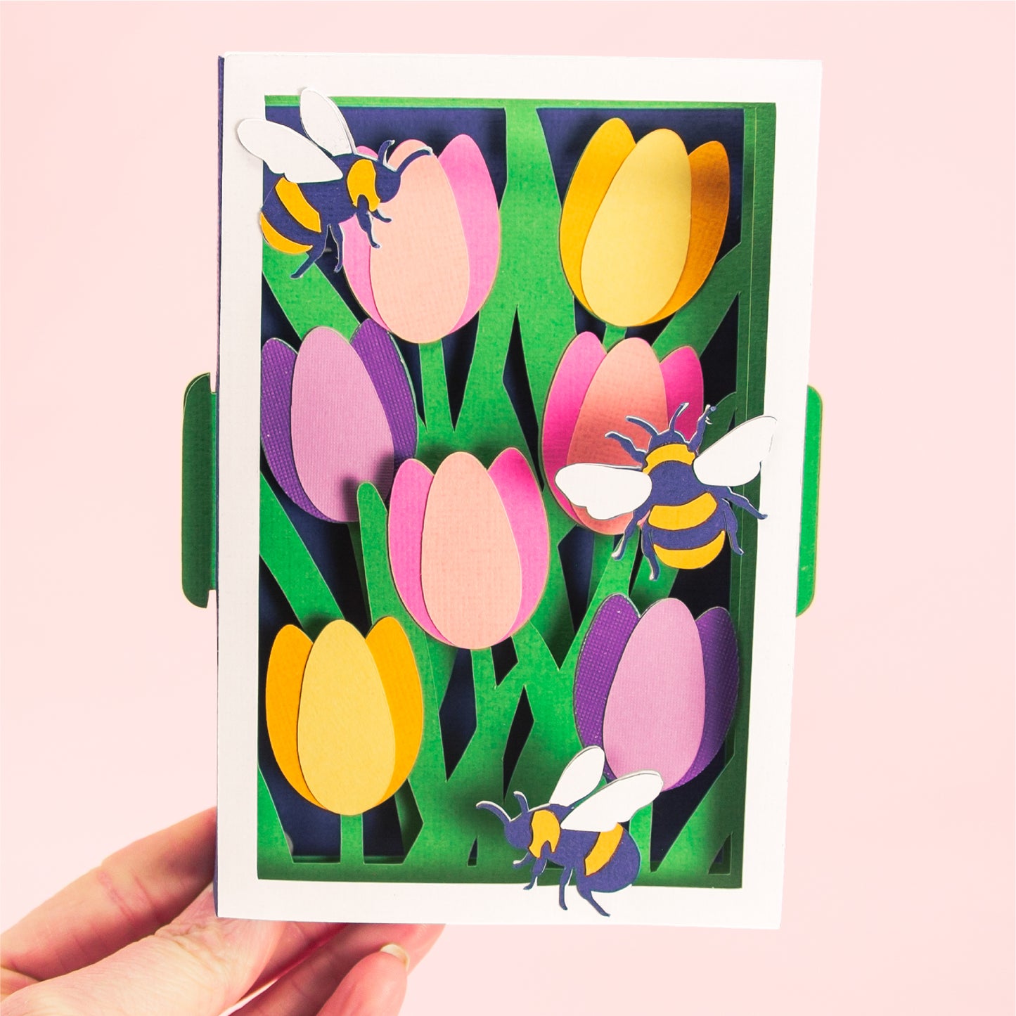 Tulips with Bumblebees Card - 3D Card SVG