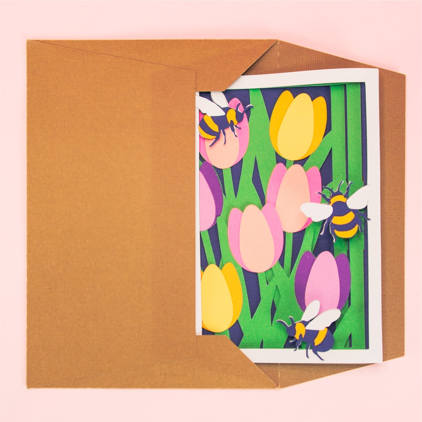 Tulips with Bumblebees Card - 3D Card SVG