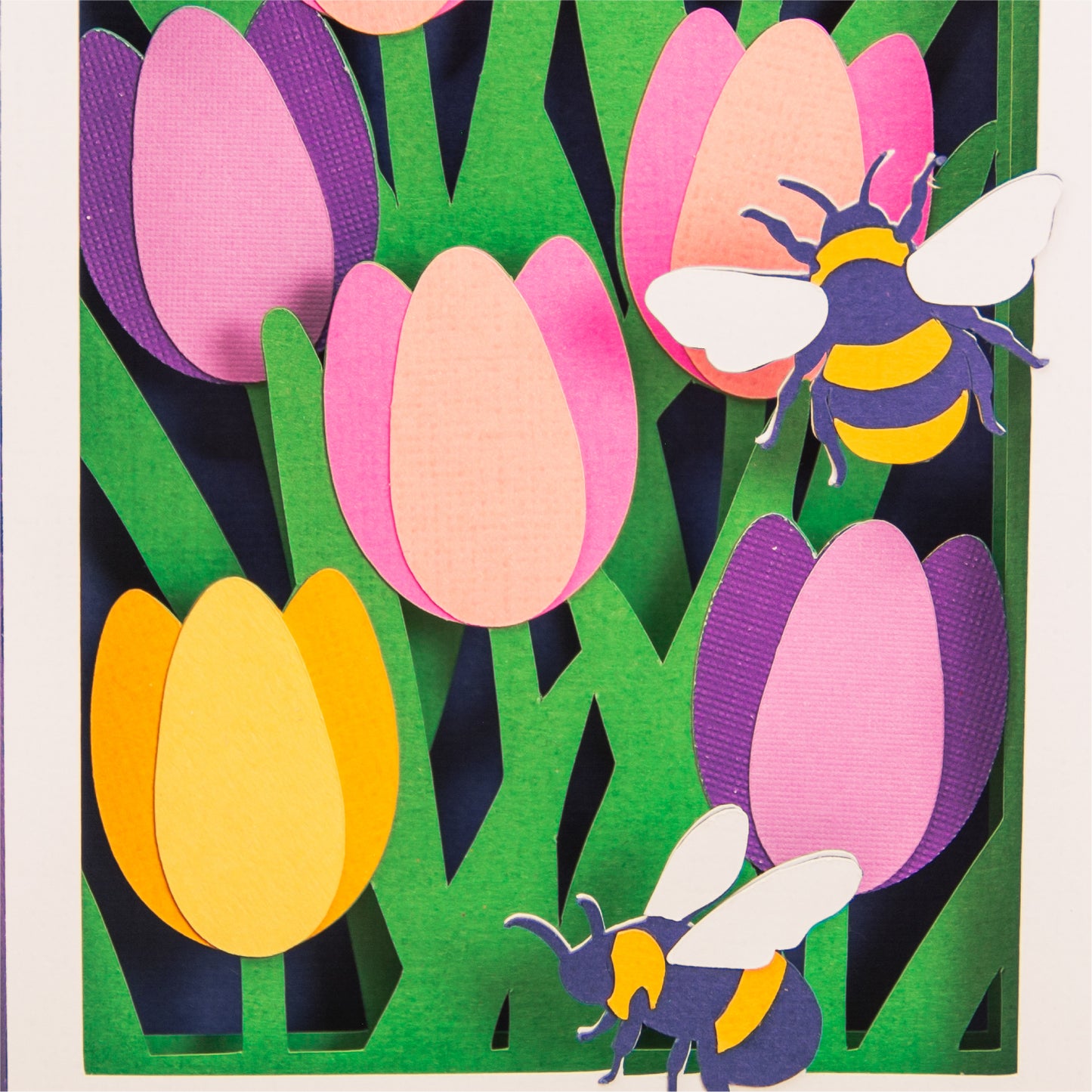 Tulips with Bumblebees Card - 3D Card SVG