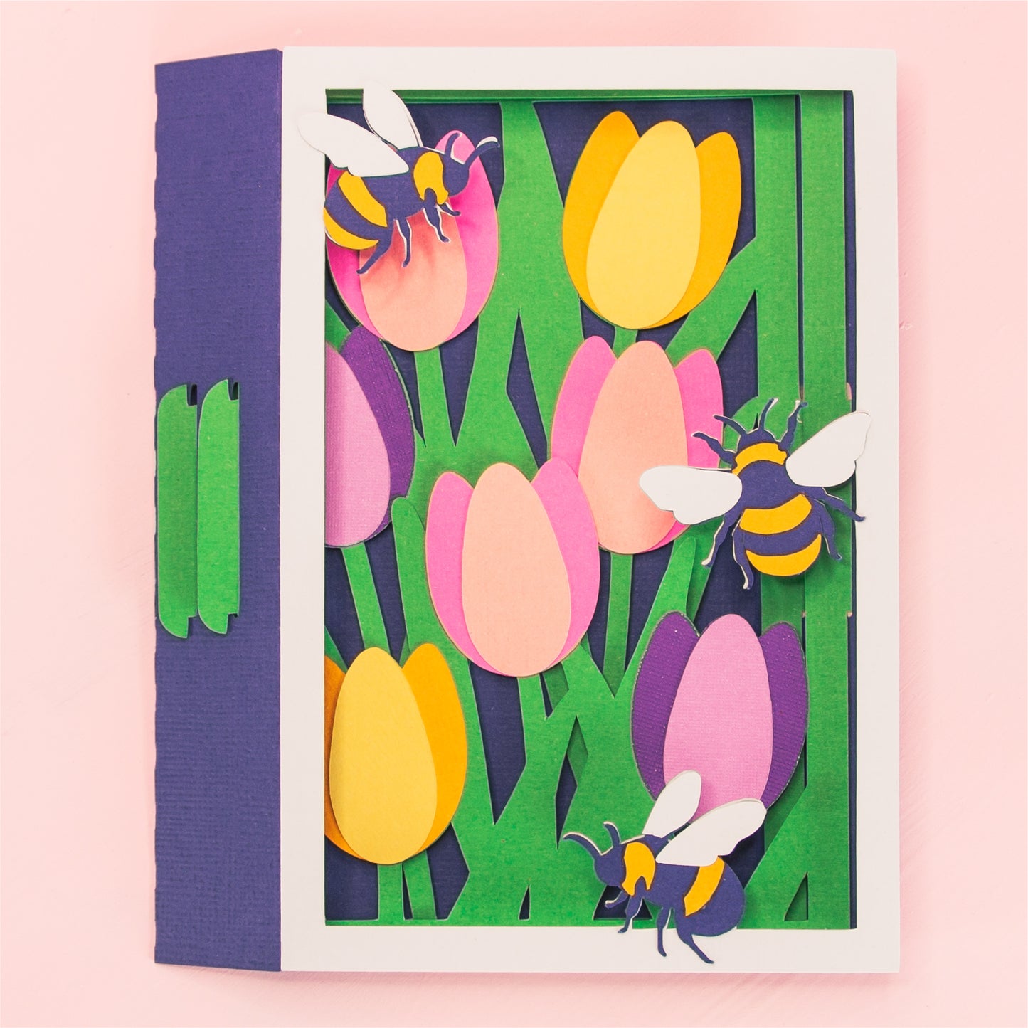 Tulips with Bumblebees Card - 3D Card SVG
