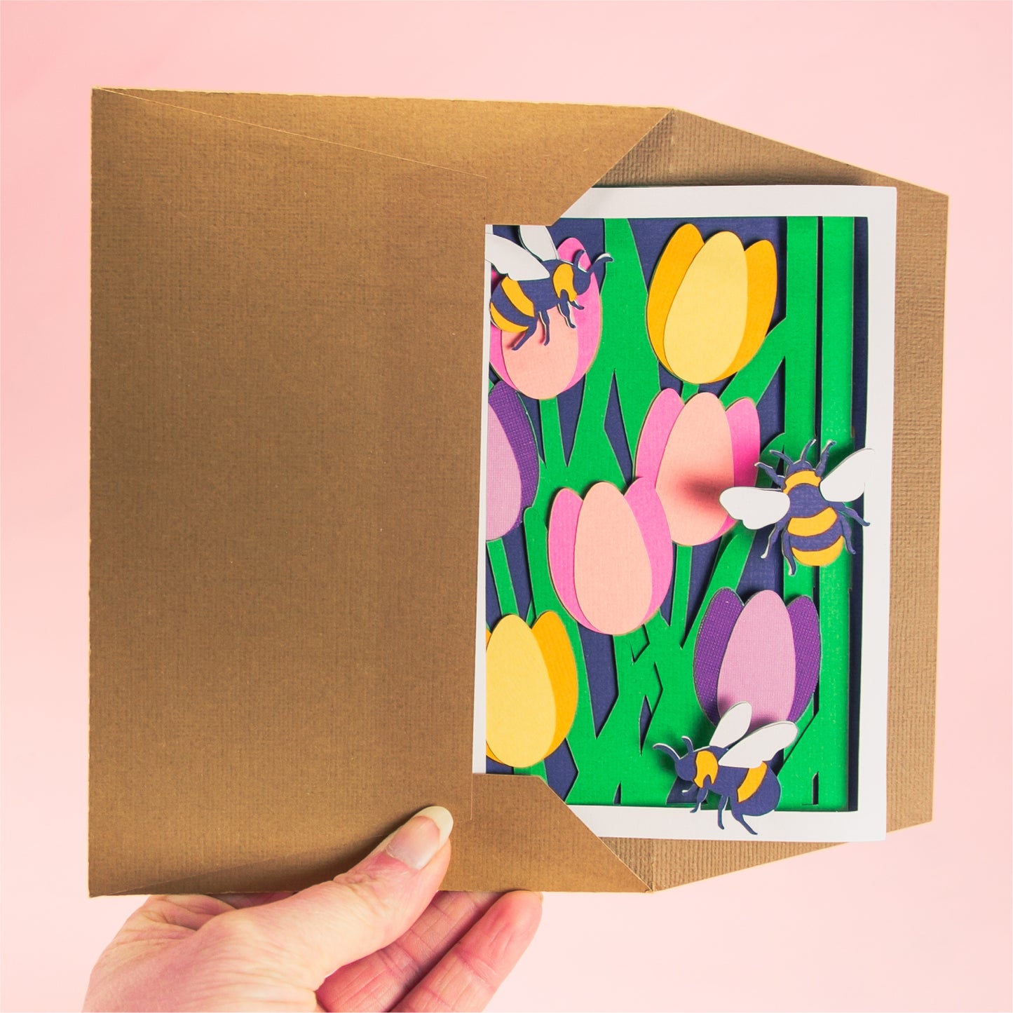 Tulips with Bumblebees Card - 3D Card SVG