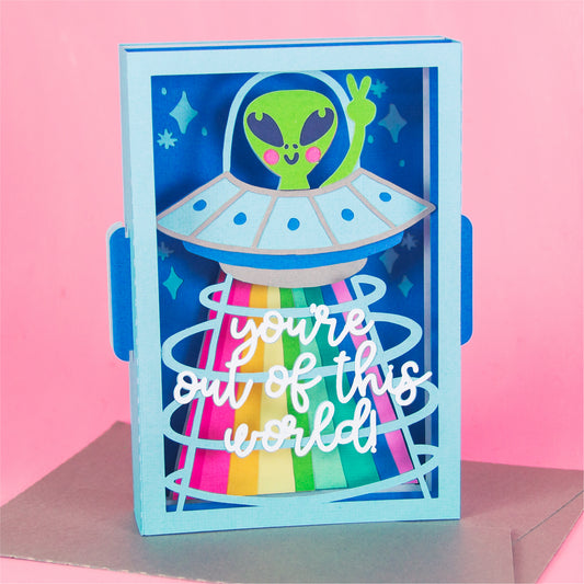UFO Spaceship Card - 3D Any Occasion Card SVG