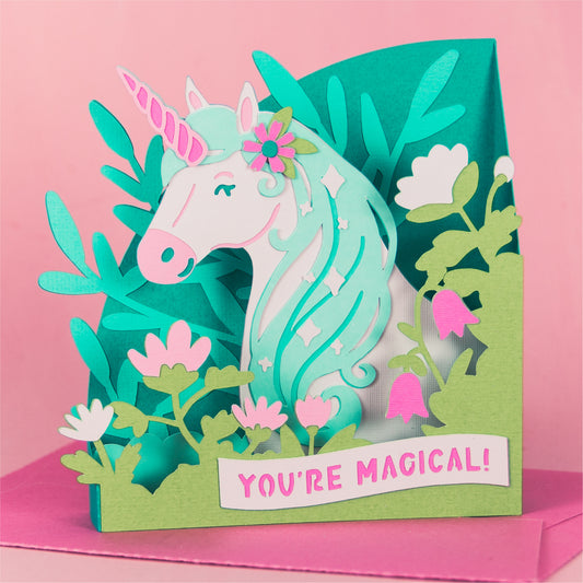 Unicorn with Flowers Card - 3D Card SVG