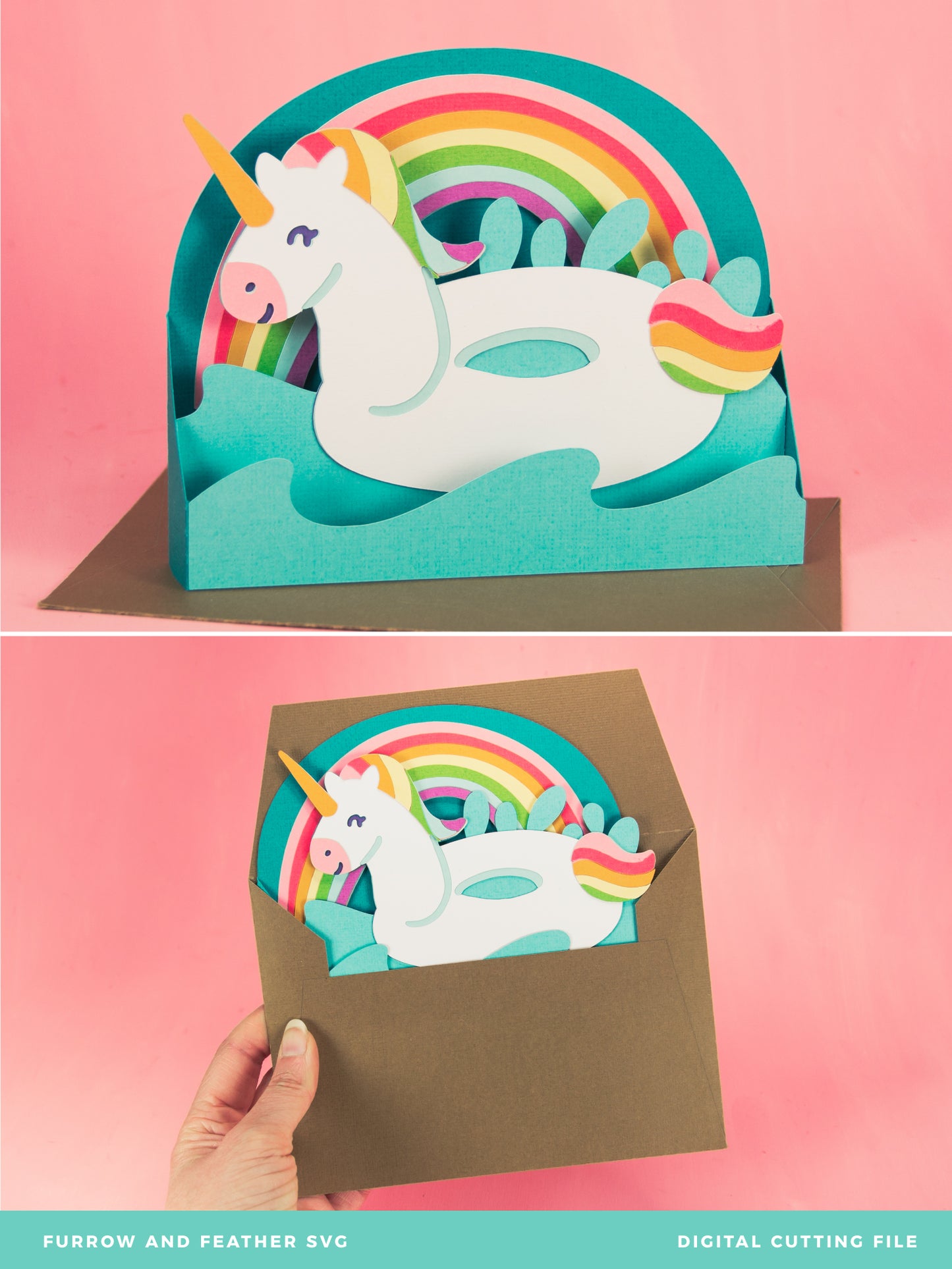 Unicorn Pool Float Card - 3D Summer Card SVG