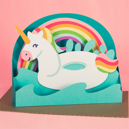 Unicorn Pool Float Card - 3D Summer Card SVG
