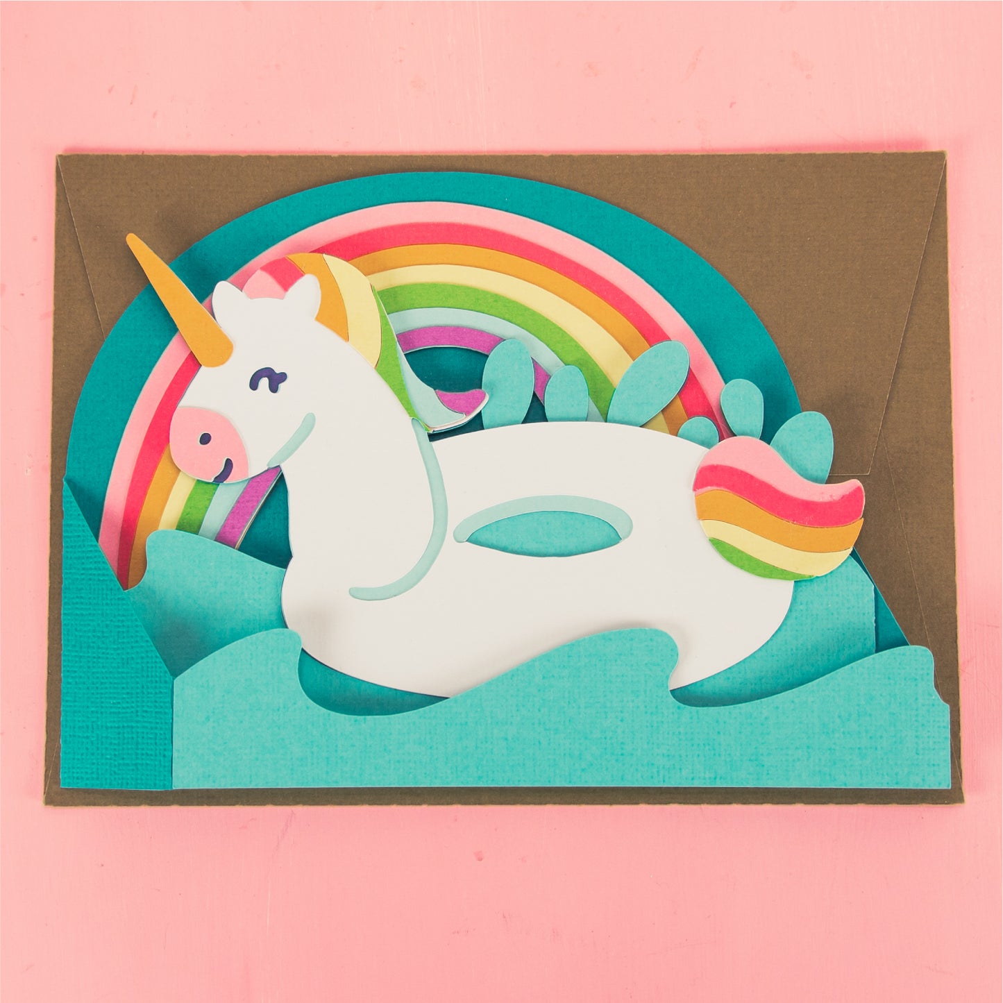Unicorn Pool Float Card - 3D Summer Card SVG