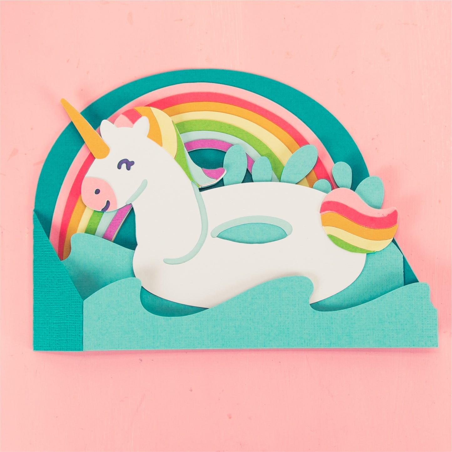 Unicorn Pool Float Card - 3D Summer Card SVG