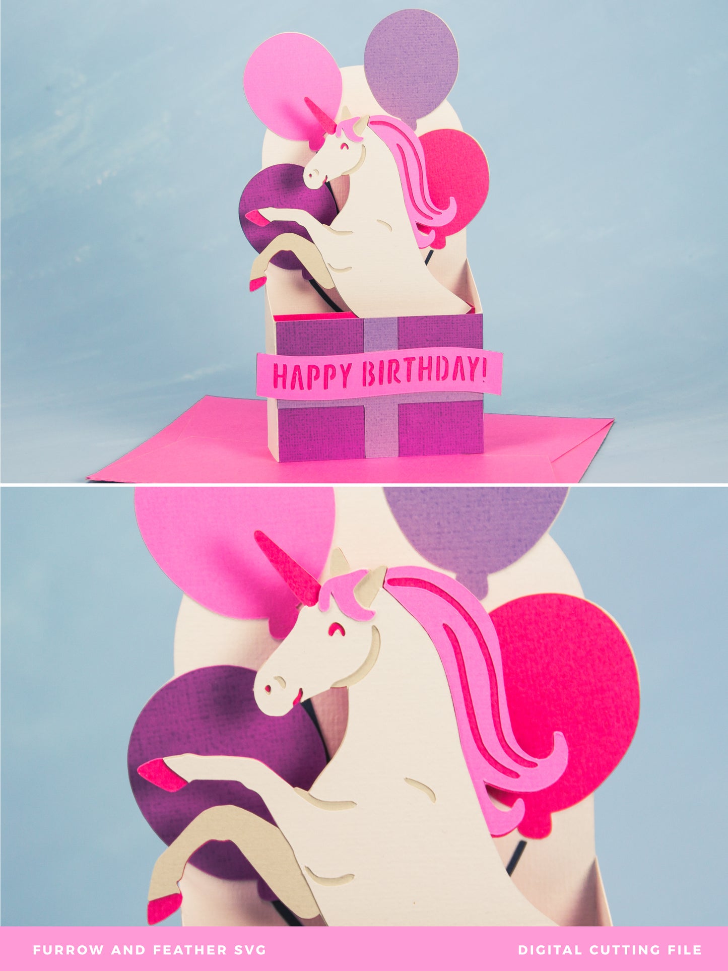 Birthday Gift Unicorn Card - 3D Magical Birthday Card SVG